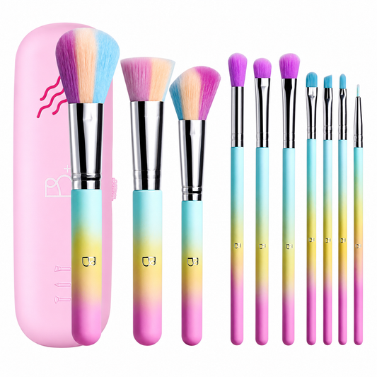 10 Pcs Rainbow Colorful Makeup Brushes + Silicon Bag