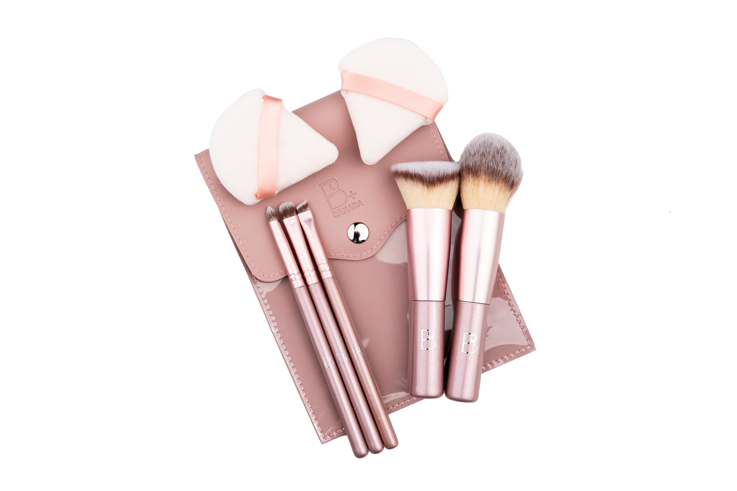 Travel Brush Set: 5 Brushes + Bag + Powder Puff