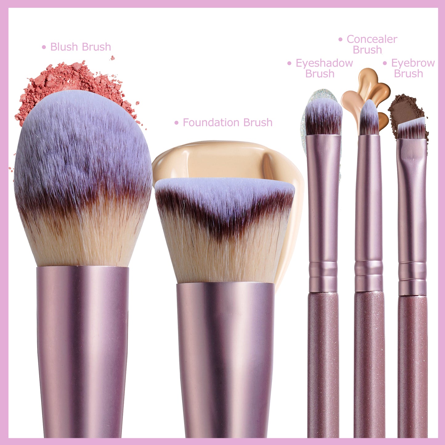 Travel Brush Set: 5 Brushes + Bag + Powder Puff