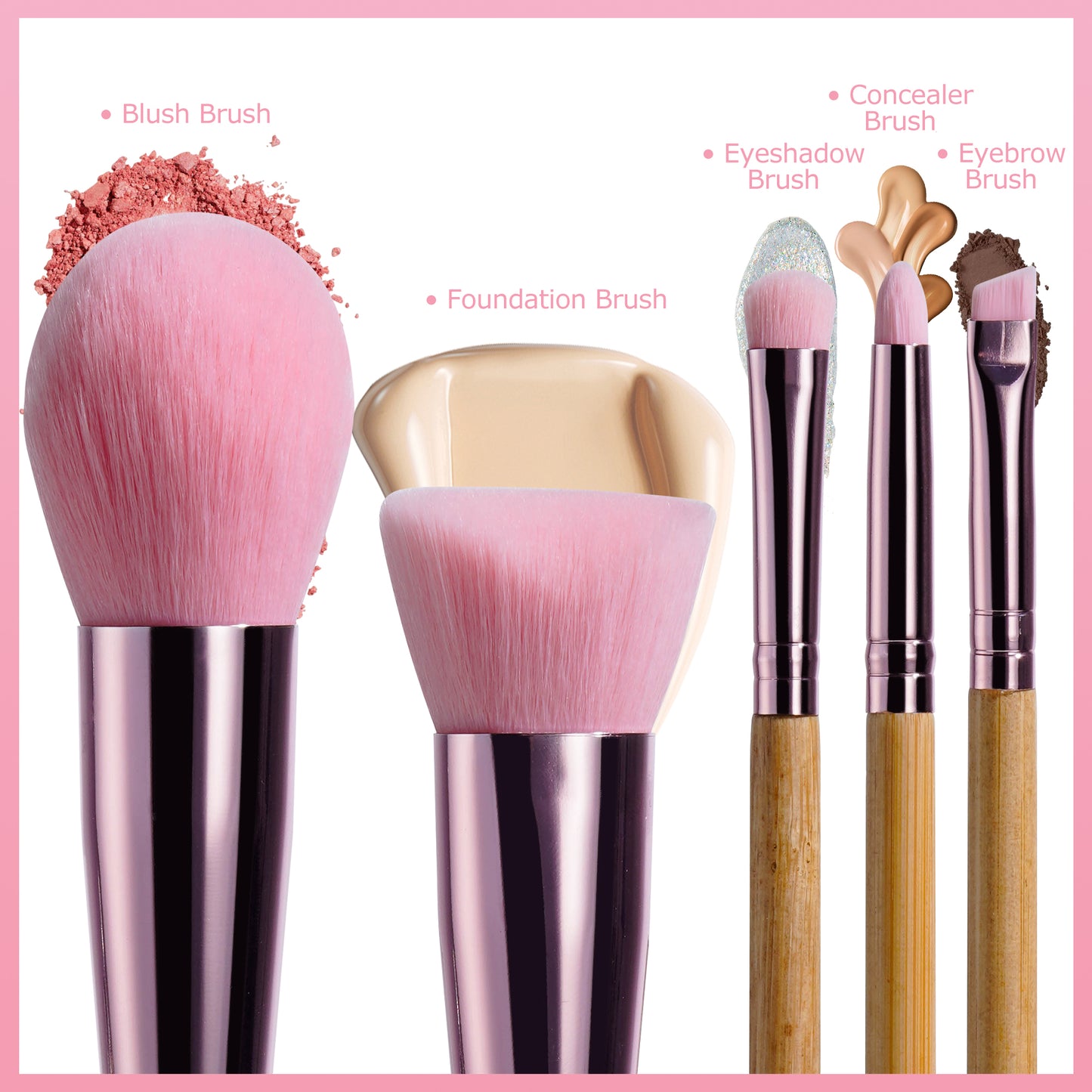 Travel Brush Set: 5 Brushes + Bag + Powder Puff