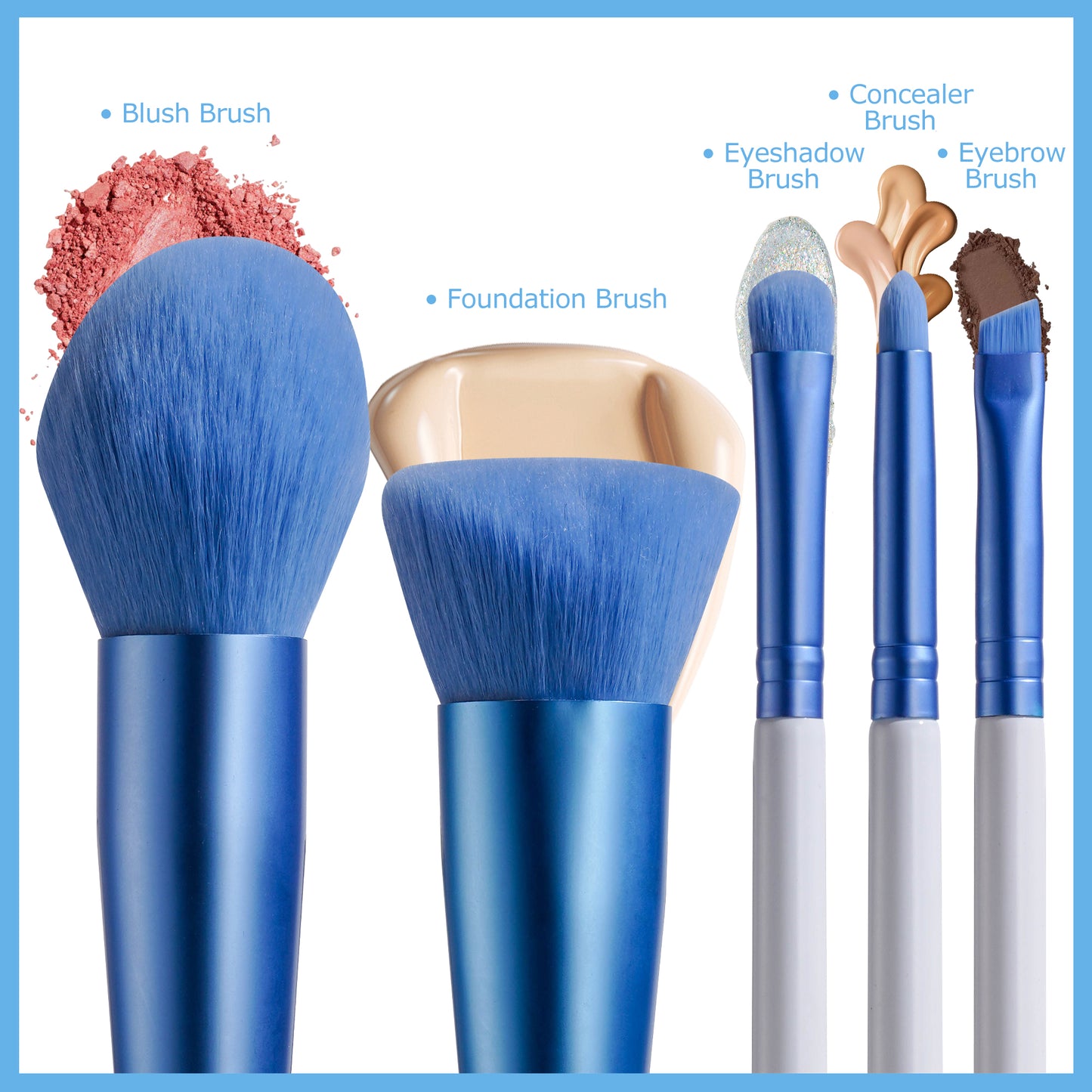 Travel Brush Set: 5 Brushes + Bag + Powder Puff