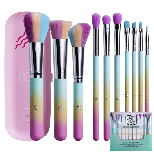 10 Pcs Rainbow Colorful Makeup Brushes + Silicon Bag