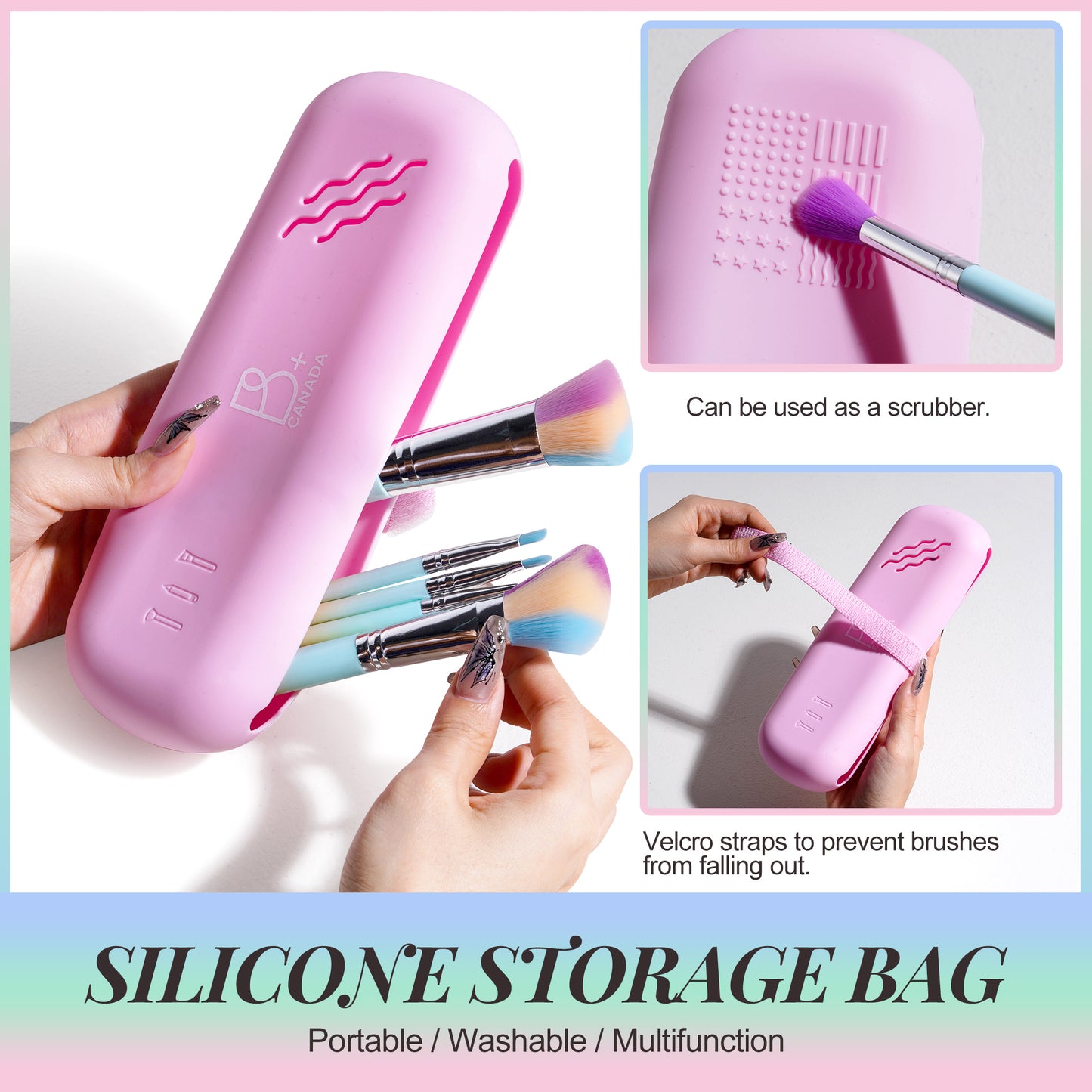 10 Pcs Rainbow Colorful Makeup Brushes + Silicon Bag
