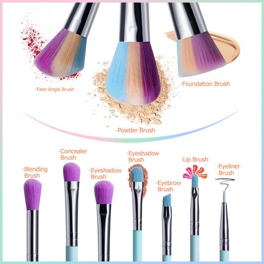 10 Pcs Rainbow Colorful Makeup Brushes + Silicon Bag