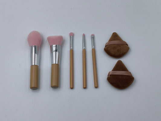 TRAVEL BRUSH SET: 5 BRUSHES + BAG + POWDER PUFF