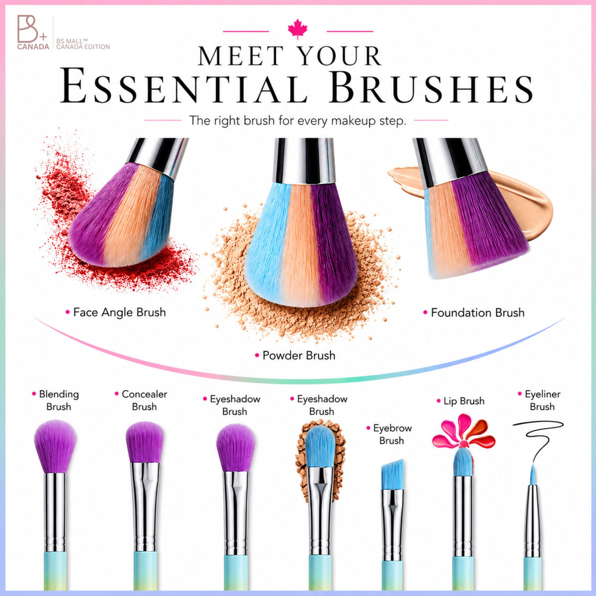 10 Pcs Rainbow Colorful Makeup Brushes + Silicon Bag