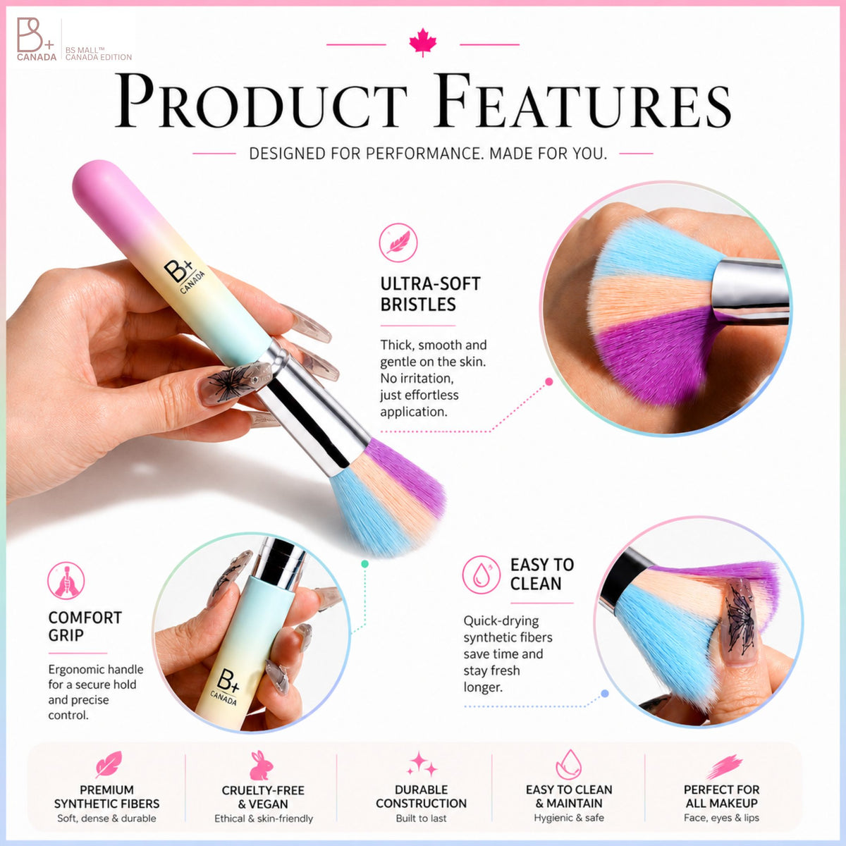 10 Pcs Rainbow Colorful Makeup Brushes + Silicon Bag