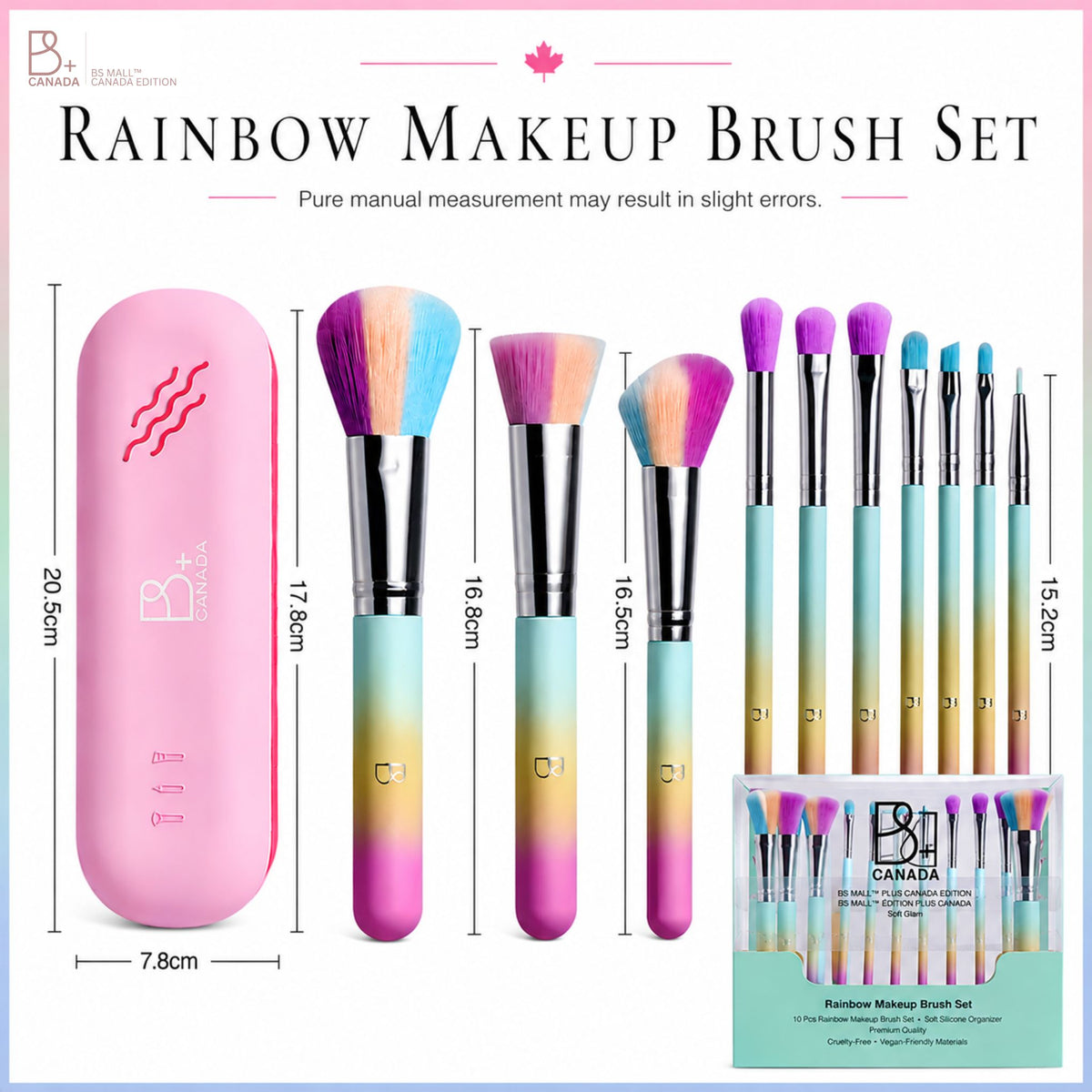 10 Pcs Rainbow Colorful Makeup Brushes + Silicon Bag