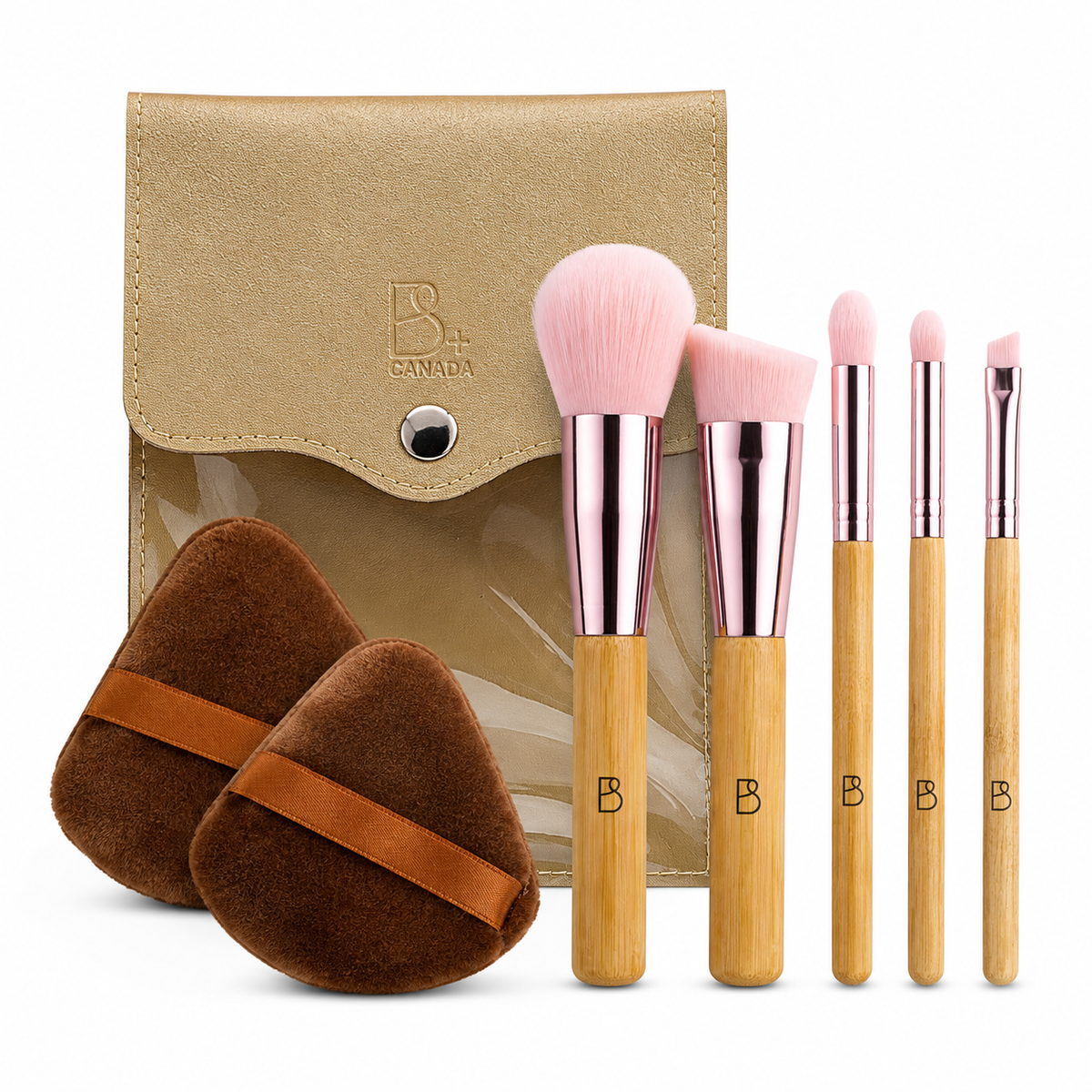 Travel Brush Set: 5 Brushes + Bag + Powder Puff