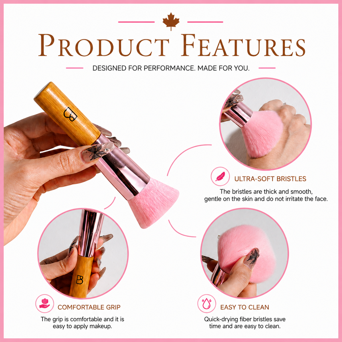 Travel Brush Set: 5 Brushes + Bag + Powder Puff
