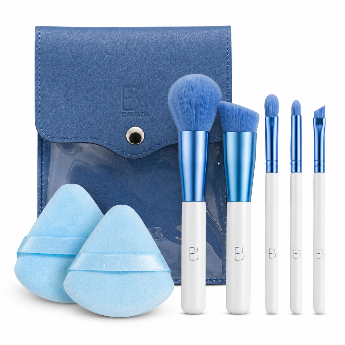 Travel Brush Set: 5 Brushes + Bag + Powder Puff