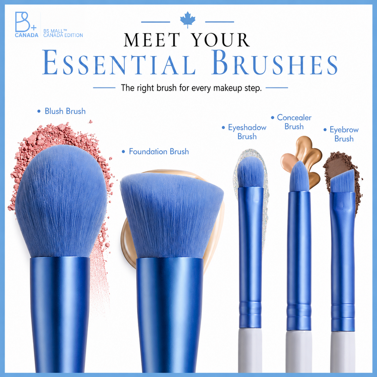 Travel Brush Set: 5 Brushes + Bag + Powder Puff
