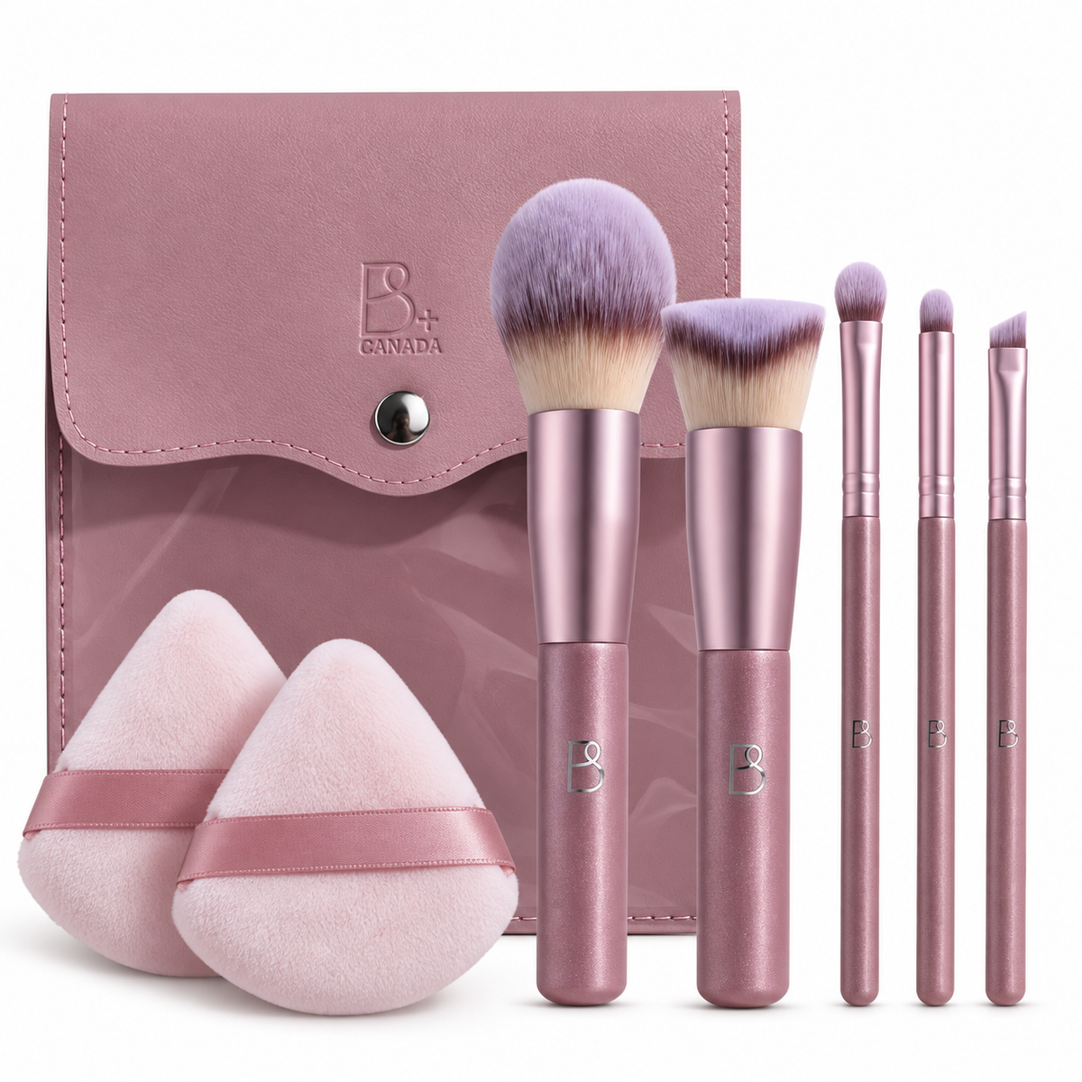 Travel Brush Set: 5 Brushes + Bag + Powder Puff