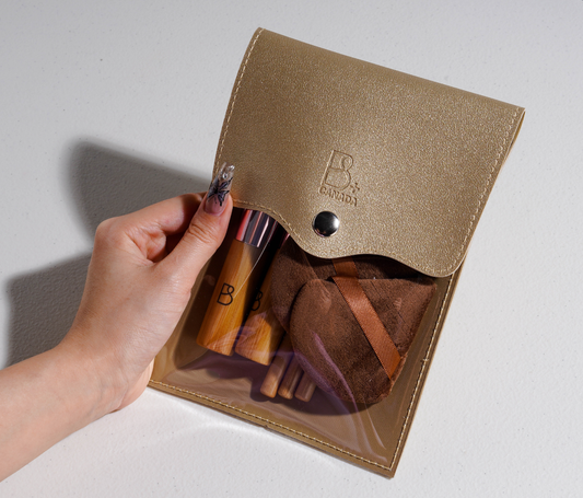 Travel Brush Set: 5 Brushes + Bag + Powder Puff