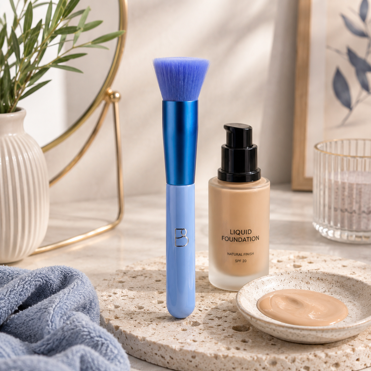 Single Flat Foundation Brush + PU Pouch
