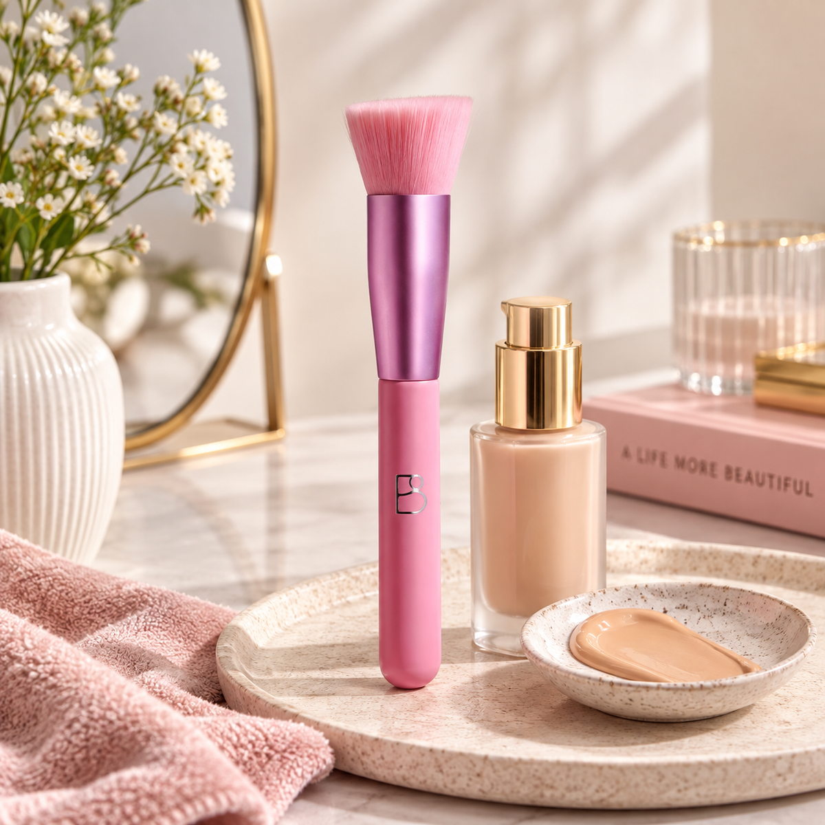 Single Flat Foundation Brush + PU Pouch