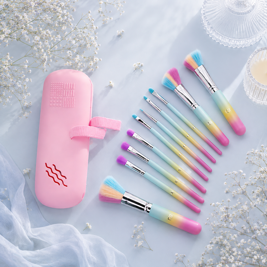 10 Pcs Rainbow Colorful Makeup Brushes + Silicon Bag