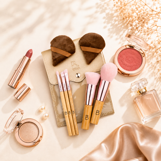 Travel Brush Set: 5 Brushes + Bag + Powder Puff
